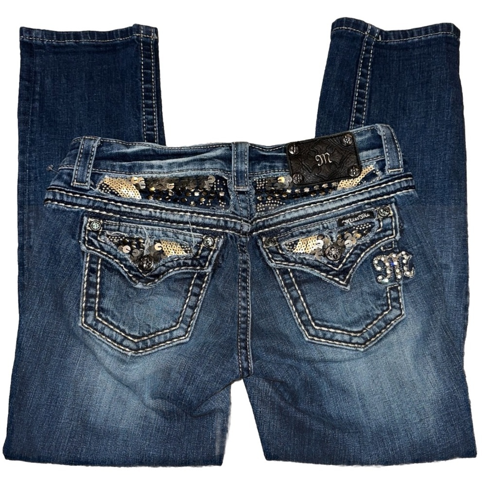 Miss Me Easy Capri Jeans Women's 26 Sequin Studded Embellished Blue Denim - Picture 4 of 8